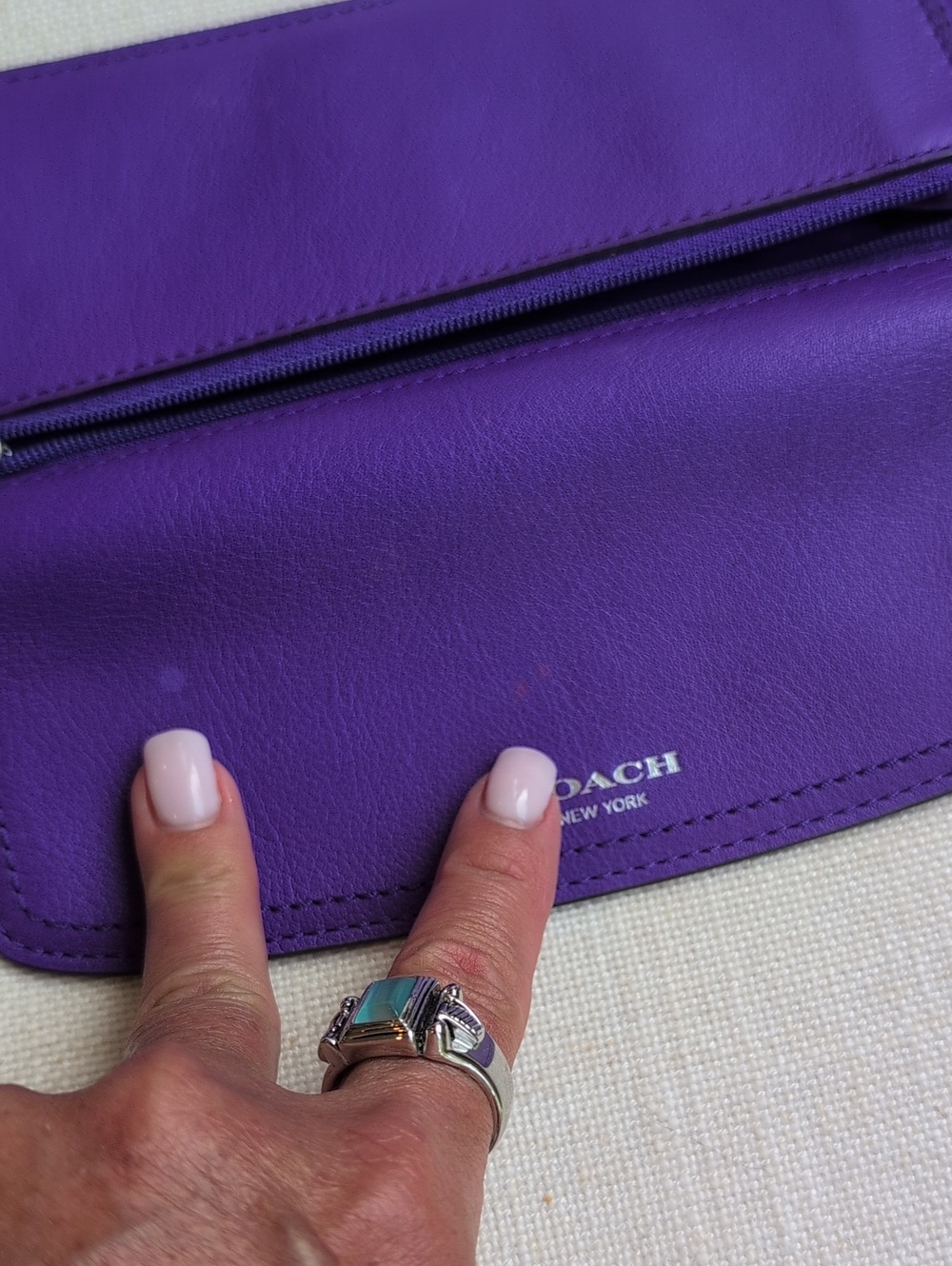 COACH Purple Leather Flap Wallet with Logo - Picture 8 of 9